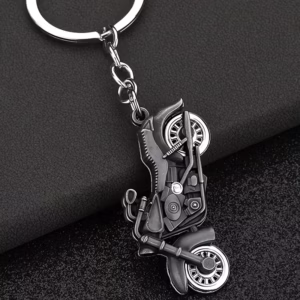 Vintage Motorcycle Keychain - Antique Silver Alloy Bike Keyring