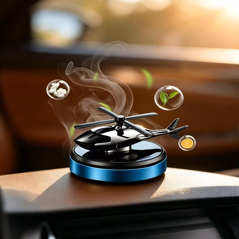 Solar Powered Helicopter Dashboard Ornament - Rotating Fan Decor & Car Air Freshener - Image 4