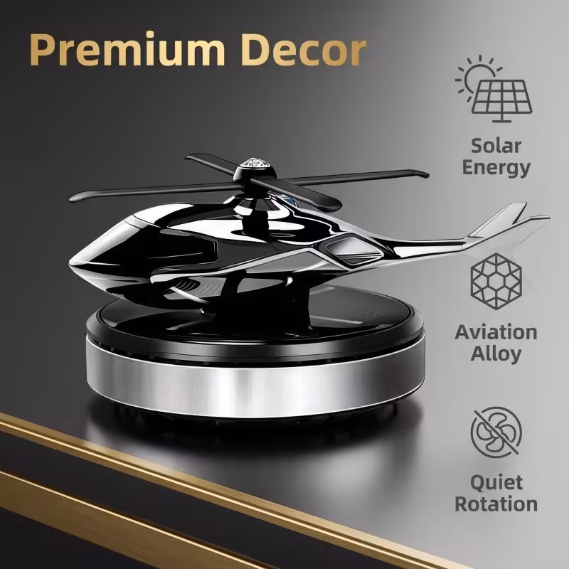 Solar Powered Helicopter Dashboard Ornament - Rotating Fan Decor & Car Air Freshener