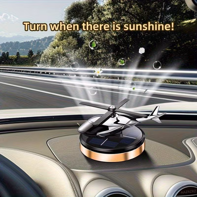 Solar Powered Helicopter Dashboard Ornament - Rotating Fan Decor & Car Air Freshener - Image 2