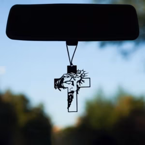 Jesus Cross Car Hanging Ornament - Black Silhouette Christian Pendant