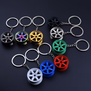 Mini Wheel Rim Keychain - Multi-Spoke Metal Car Part Keyring (3 Colors Available)
