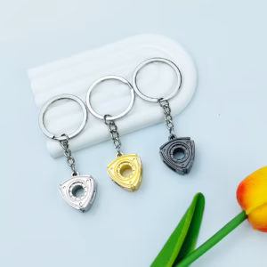 Mini Rotary Rotor Keychain - Silver Triangular Metal Car Part Keyring
