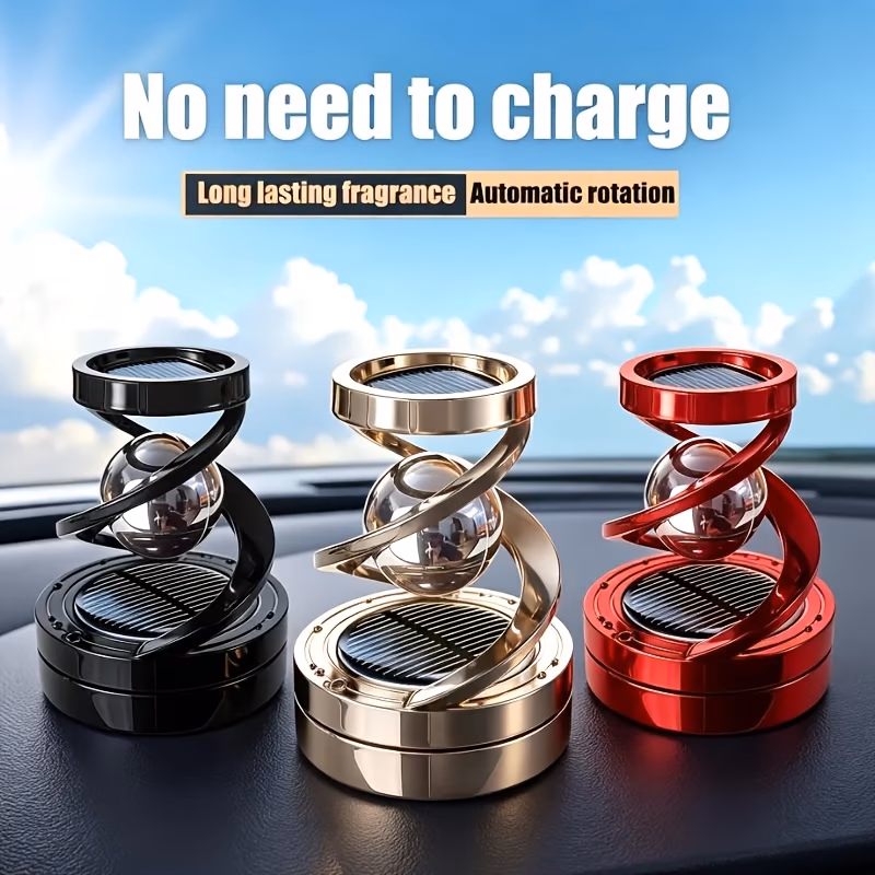 Solar Powered Car Dashboard Ornament - Rotating Sphere Decoration & Car Air Freshener