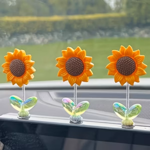 5Pcs Sunflower Car Dashboard Decorations - Spring Bouncing Resin Floral Auto Accessories